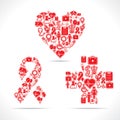 Medical icons make a heart,aids and cross shape