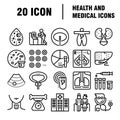 Medical Icons Medicine Hospital Kit Collection Set. Medical Vector Icons Set. Line Icons, Sign and Symbols in Flat Linear Design Royalty Free Stock Photo