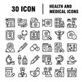 Medical Icons Medicine Hospital Kit Collection Set. Medical Vector Icons Set. Line Icons, Sign and Symbols in Flat Linear Design Royalty Free Stock Photo