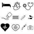 Set of Outline Medical Icons in Monochrome Flat Design. Vector Illustration Royalty Free Stock Photo