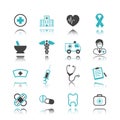 Medical icons with reflection