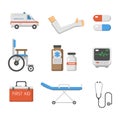 Medical icons set care ambulance hospital emergency human pharmacy vector illustration.