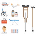 Medical icons set care ambulance hospital emergency human pharmacy vector illustration. Royalty Free Stock Photo