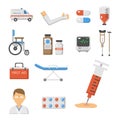 Medical icons set care ambulance hospital emergency human pharmacy vector illustration. Royalty Free Stock Photo