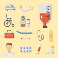 Medical icons set care ambulance hospital emergency human pharmacy vector illustration. Royalty Free Stock Photo