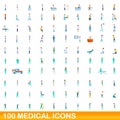 100 medical icons set, cartoon style