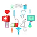 Medical icons set, cartoon style Royalty Free Stock Photo