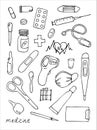 Medical icons set. Doodles. Vector Royalty Free Stock Photo