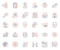 Medical icons set. Included icon as Stay home, Thermometer and Eye checklist web elements. For website app. Vector