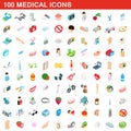 100 medical icons set, isometric 3d style Royalty Free Stock Photo