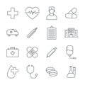 Medical icons set. Line icons medicine, stethoscope, phonendoscope, heart and other. Icon vector isolated on white