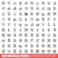 100 medical icons set, outline style Royalty Free Stock Photo