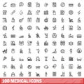 100 medical icons set, outline style Royalty Free Stock Photo