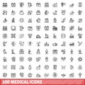 100 medical icons set, outline style Royalty Free Stock Photo