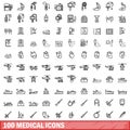 100 medical icons set, outline style Royalty Free Stock Photo