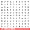 100 medical icons set, outline style Royalty Free Stock Photo