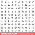 100 medical icons set, outline style Royalty Free Stock Photo