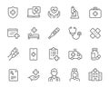 Medical Icons Set. Such as Doctor, Ambulance, Pills, Hospital and others. Editable vector stroke. Royalty Free Stock Photo