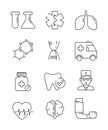 Medical icons. Surgery anatomy doctors disease vector healthcare vector line symbols