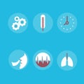 Medical Icons on the theme of respiration: a thermometer, lungs, watch, schedule, easy breathing in vector Royalty Free Stock Photo