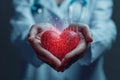 Medical illustration Doctor presents heart shape icon, promoting cardiovascular health