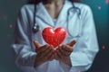 Medical illustration Doctor presents heart shape icon, promoting cardiovascular health