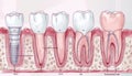 Medical illustration showing different types of dental prostheses replacing teeth Royalty Free Stock Photo