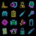 Medical immunization icons set vector neon