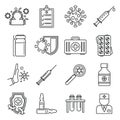 Medical immunization icons set, outline style