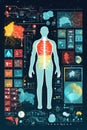 medical infographic on a digital screen with various health icons