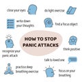 Medical infographic poster How to cope with Panic Attack. Useful tips and advices for mental health problem. Head with