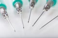 Medical injection needles on syrenges Royalty Free Stock Photo