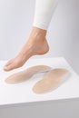 Medical insoles. Isolated orthopedic insoles on a white background. Treatment and prevention of flat feet and foot Royalty Free Stock Photo