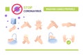 Hand washing, disinfection, sanitary hygiene, prevention Covid-19 virus coronavirus vector Royalty Free Stock Photo