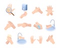 Medical instruction stages proper care hands, washing, preventive maintenance bacteria. Royalty Free Stock Photo