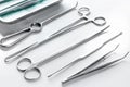 Medical instruments for cosmetic surgery on white table backgrond Royalty Free Stock Photo
