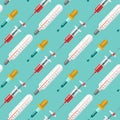 Medical instruments doctor tools medicament seamless pattern background cartoon style medication hospital health