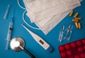 Medical instruments and medicines on the table Royalty Free Stock Photo