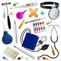 Medical instruments and preparations set. Medicine and health. Isolated objects. White background. Royalty Free Stock Photo