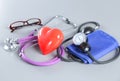 Medical instruments, stethoscope and red heart for ENT Royalty Free Stock Photo