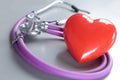 Medical instruments, stethoscope and red heart for ENT