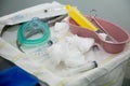 Medical instruments in the surgical operating room before surgery.