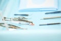 Medical instruments on surgical table - precision tools for surgery procedures Royalty Free Stock Photo