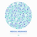 Medical insurance concept in circle thin line icons: policy, life insurance, psychological support, maternity program, 24/7 Royalty Free Stock Photo