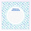 Medical insurance concept with thin line icons: policy, life insurance, maternity program, 24/7 support, mobile app, telemedicine Royalty Free Stock Photo