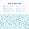 Medical insurance concept with thin line icons: policy, life insurance, maternity program, 24/7 support, mobile app, telemedicine Royalty Free Stock Photo