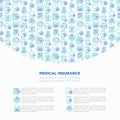 Medical insurance concept with thin line icons: policy, life insurance, maternity program, 24/7 support, mobile app, telemedicine Royalty Free Stock Photo