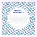 Medical insurance concept with thin line icons: policy, life insurance, maternity program, 24/7 support, mobile app, telemedicine Royalty Free Stock Photo