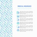 Medical insurance concept with thin line icons: policy, life insurance, psychological support, maternity program, 24/7 support, Royalty Free Stock Photo