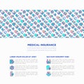 Medical insurance concept with thin line icons: policy, life insurance, psychological support, maternity program, 24/7 support, Royalty Free Stock Photo